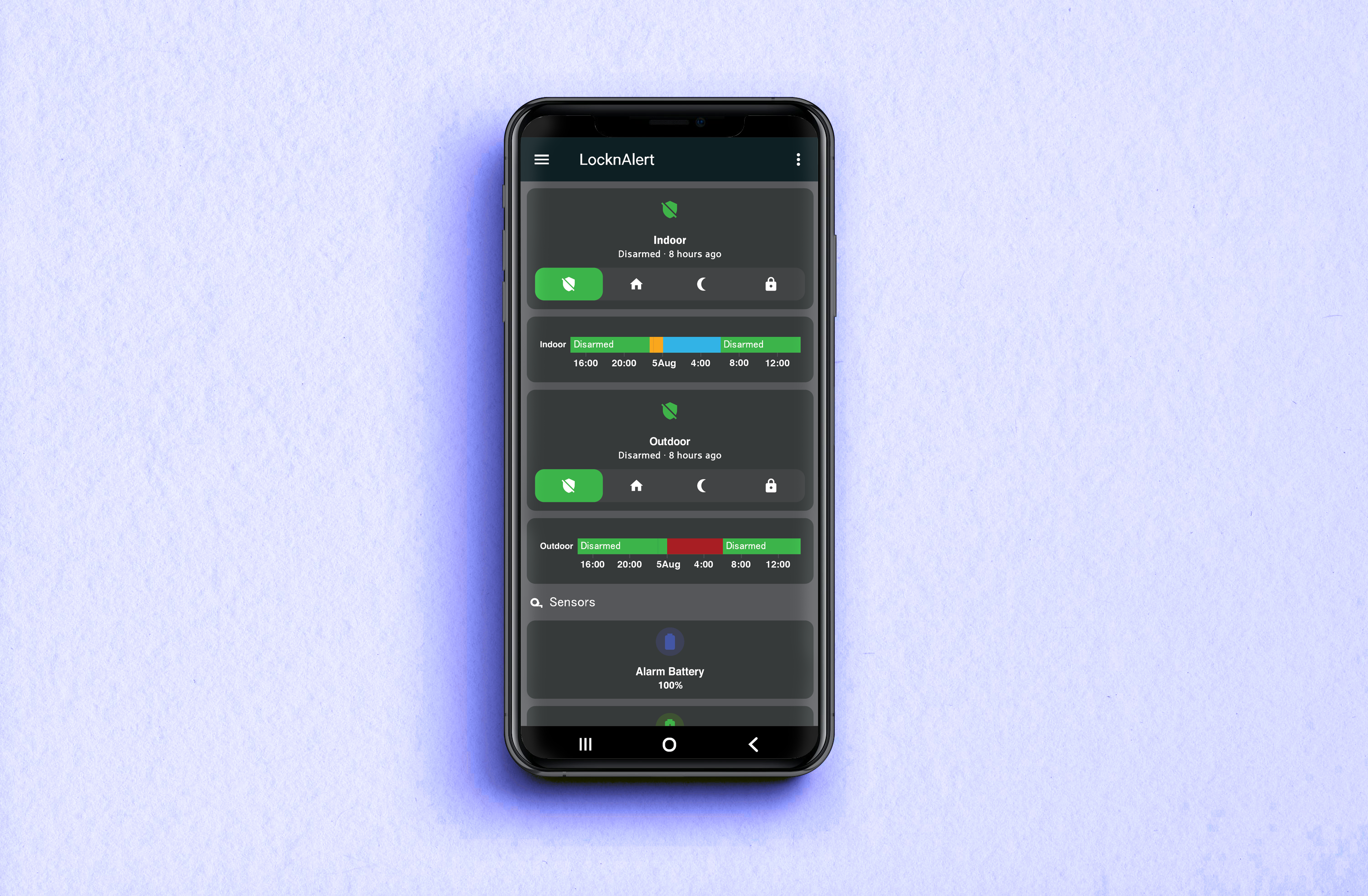 LocknAlert Home Assistant interface on a phone