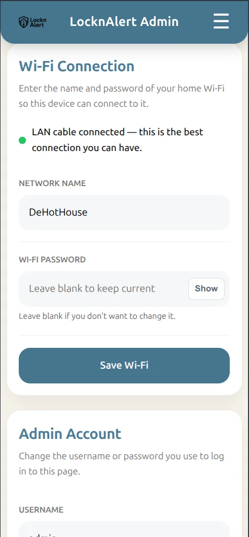 The Settings page